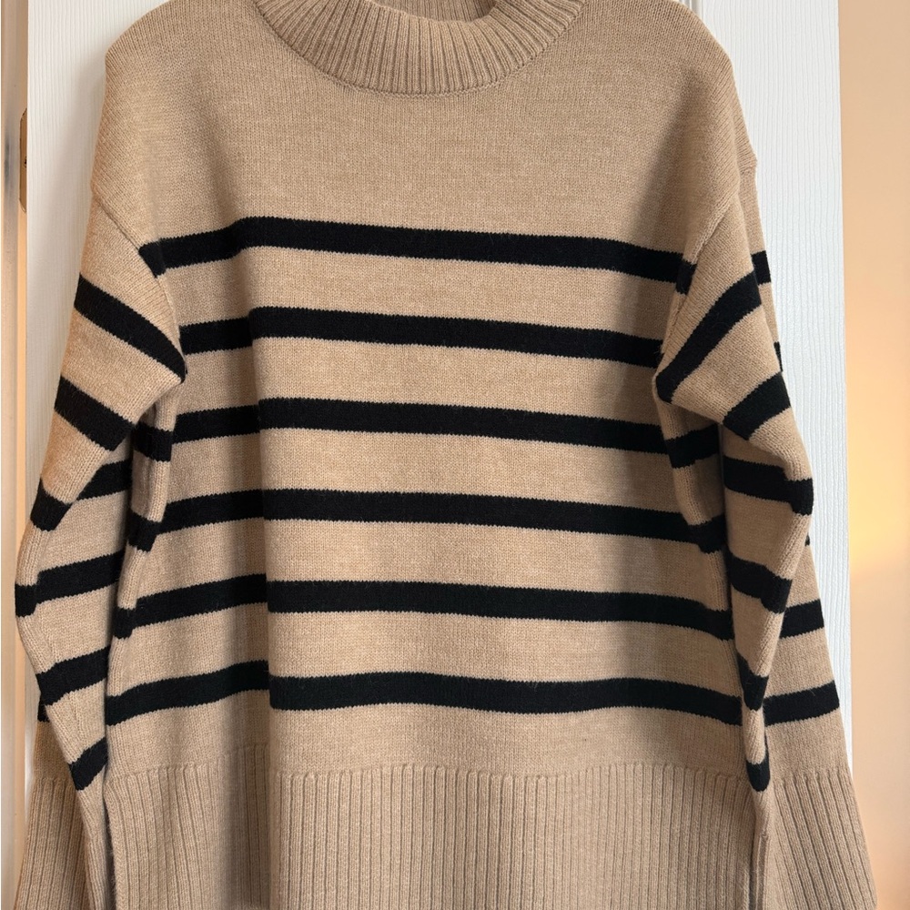 Zenana Outfitters Tan and Black Striped Sweater